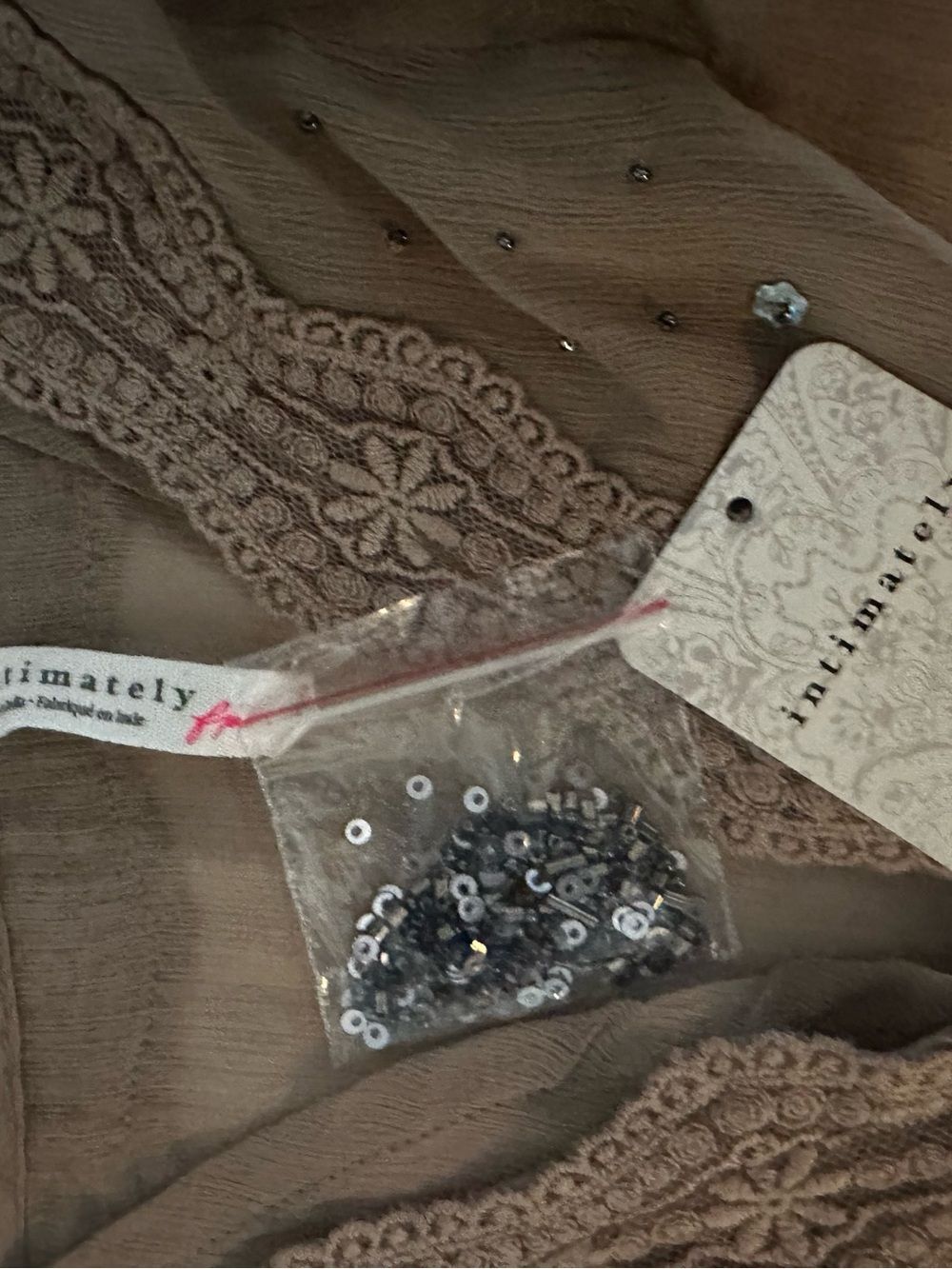 Free People Intimately Beaded Sequin Cami Taupe Lace Trim XL NWT - Picture 3 of 10